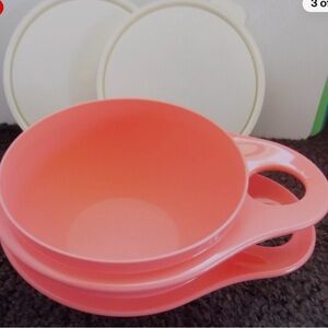 Tupperware Pink Bowls with White Lids